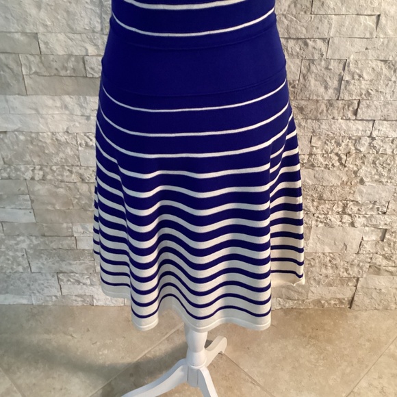Milly "Degrade" Blue and White Striped Fit and Flare Dress - Picture 8 of 11